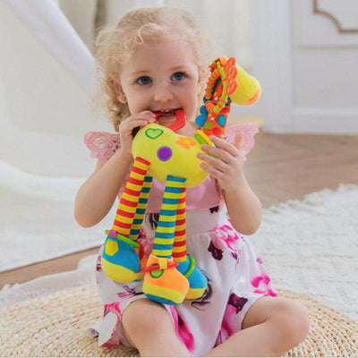 Fidtoy Giraffe Plush Rattle Teether Toy for Babies – Sensory Crinkle Baby Rattle with Teething Ring and Clip