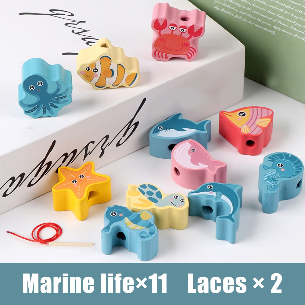 Fidtoy Wooden Stringing Beads Set for Toddlers | Montessori Fine Motor Skills Learning Toy