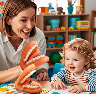 Marioneta de mano de boca grande con cepillo de dientes para aprender a cepillarse los dientes