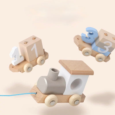 Train de nombres en bois – Jouet à tirer Montessori pour apprendre à compter aux tout-petits