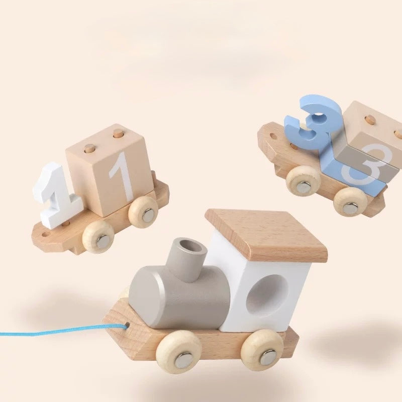 Tren de números de madera – Set Montessori de arrastre para contar para niños pequeños