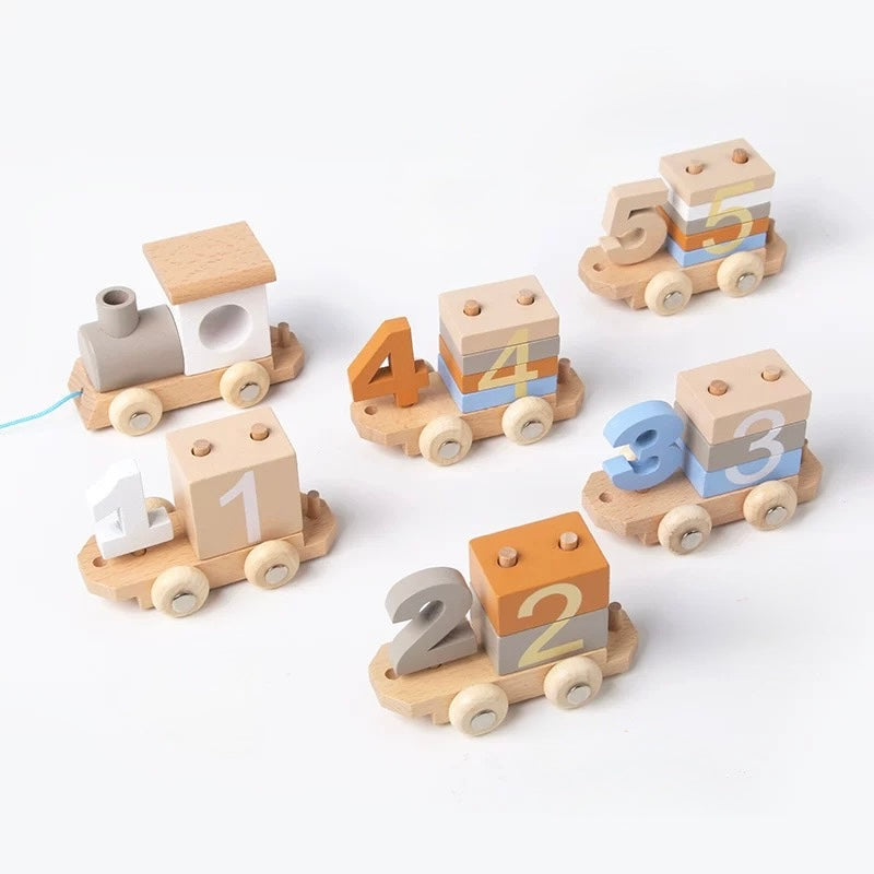 Tren de números de madera – Set Montessori de arrastre para contar para niños pequeños