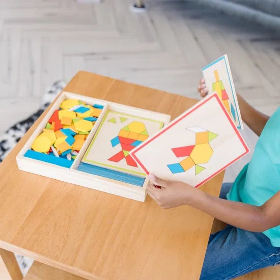 Large Wooden Pattern Blocks  Geometric Shapes Puzzle with Flash Cards