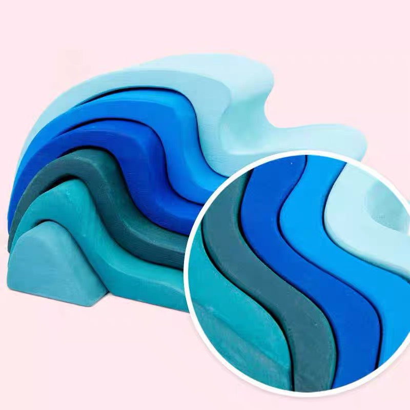 Blocs de construction empilables en bois Vagues d'eau bleues