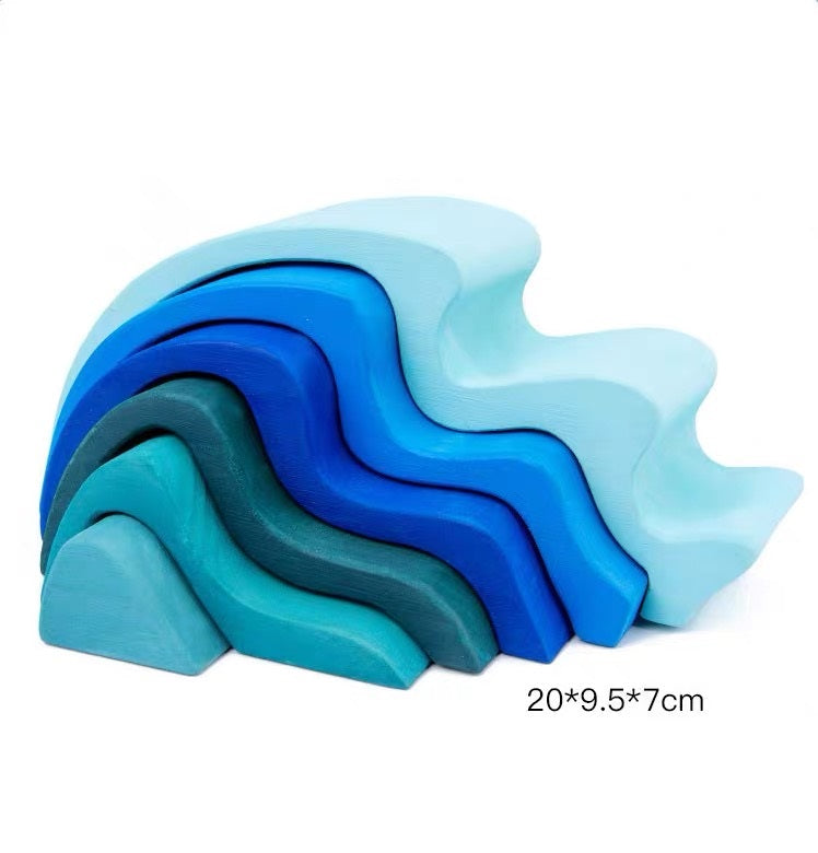 Blocs de construction empilables en bois Vagues d'eau bleues