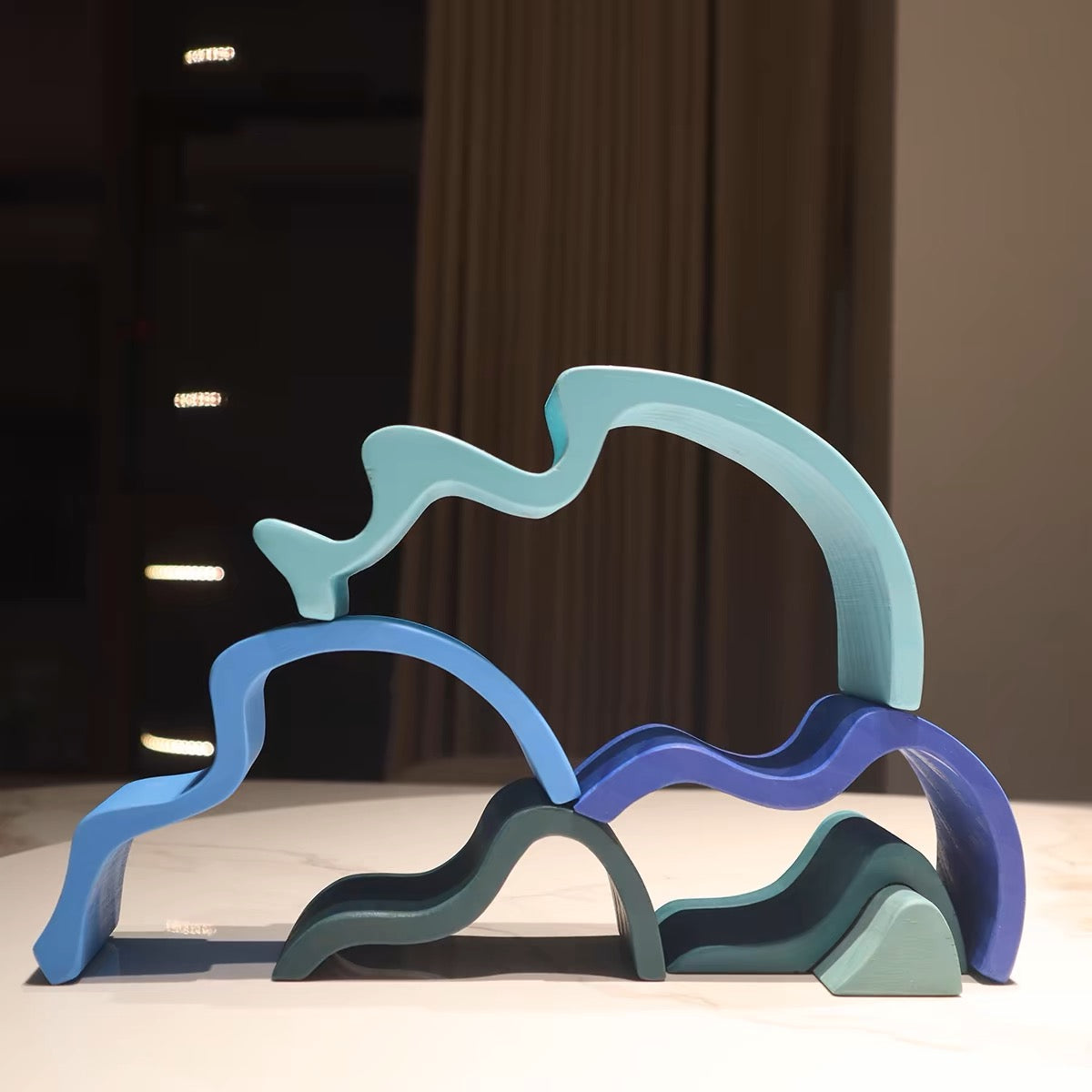Blocs de construction empilables en bois Vagues d'eau bleues