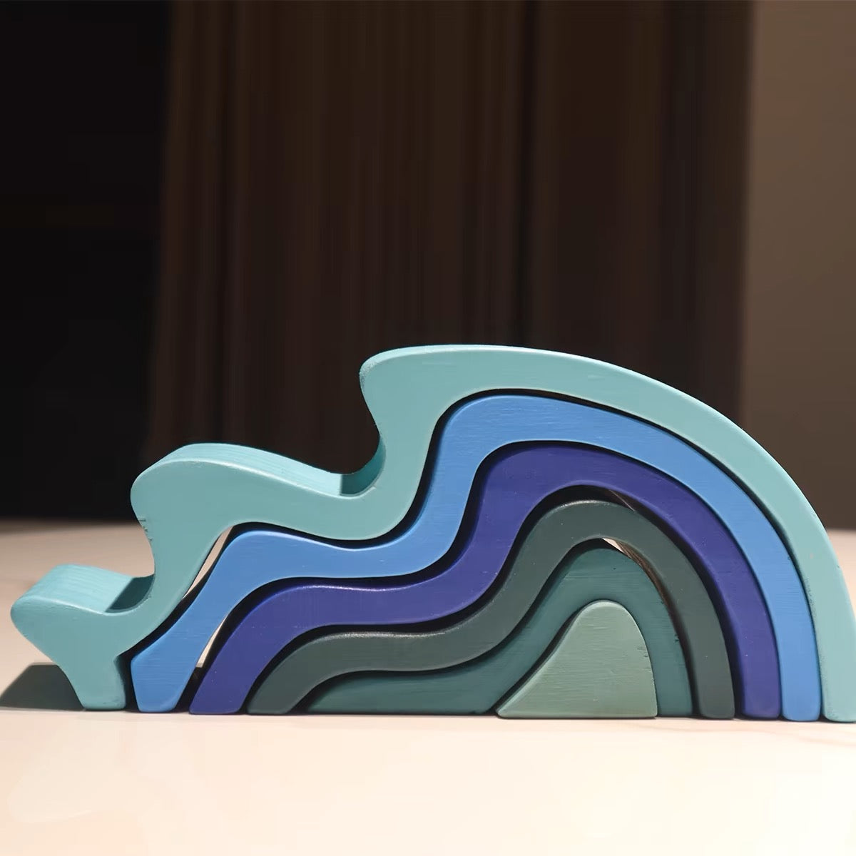 Blocs de construction empilables en bois Vagues d'eau bleues