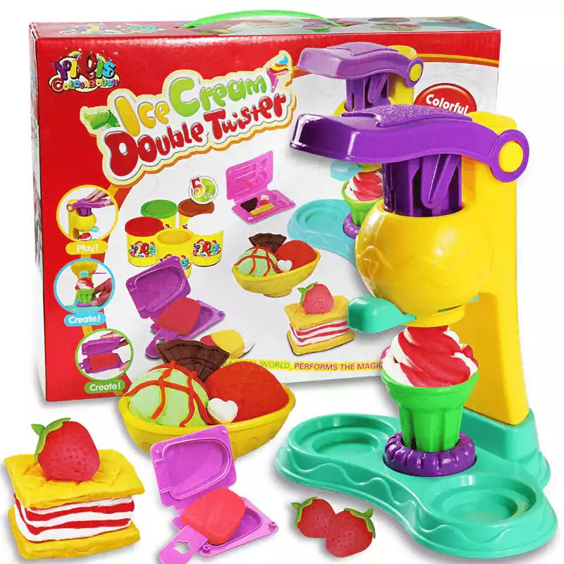 Fidtoy Play Dough Ice Cream and Cake Making Toy Set with Molds for Kids Arts Crafts