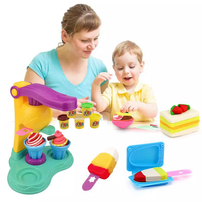 Fidtoy Play Dough Ice Cream and Cake Making Toy Set with Molds for Kids Arts Crafts