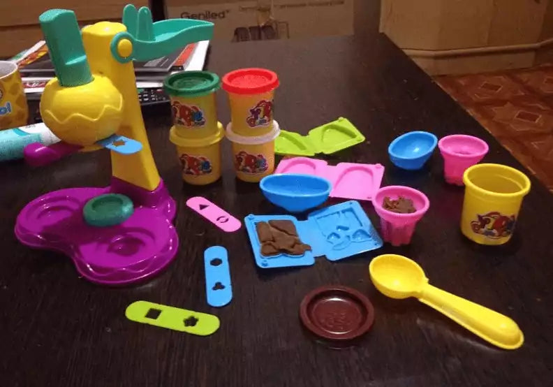 Fidtoy Play Dough Ice Cream and Cake Making Toy Set with Molds for Kids Arts Crafts