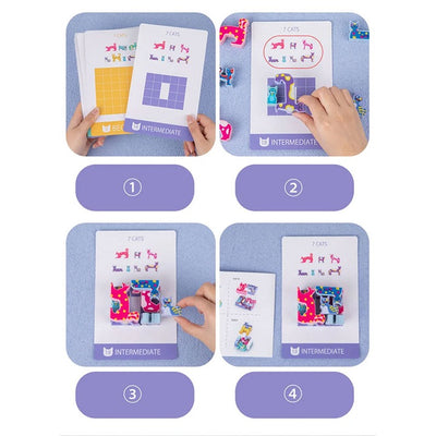 Fidtoy Cat Shape Creative Mind Pattern Puzzle for Kids | 12-Piece Logic Matching Game, 34 Pattern Cards, Visual Thinking, Short-Term Memory & Family Brain Game Age 6+