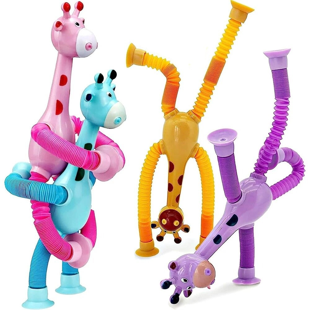 Fidtoy Girafe télescopique à ventouse, jouet sensoriel pour tout-petits, tube extensible, jouet anti-stress