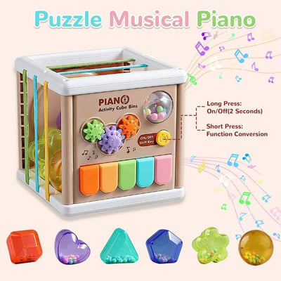 Fidtoy Cube piano d'apprentissage 5-en-1 pour bébés, cube d'activités musicales interactif avec touches de piano, lumières, effets sonores et jeux d'apprentissage précoce pour les 2-6 ans