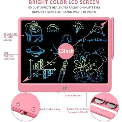 Fidtoy 15-Inch Colorful LCD Drawing Tablet – Magnetic Doodle Board for Kids 3–8