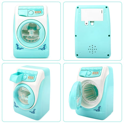 Toy Washing Machine Mini Electric Plastic Washing Machine w/ Realistic Sounds Lights Kids Cleaning Toys Birthday Christmas Gift for Kids