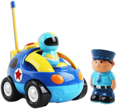 2 Poupées Télécommande Voiture de Dessin Animé pour Tout-Petits avec Lumière Musique Jouets de Voiture de Police RC Cadeau d'Anniversaire ou de Noël Idéal pour Enfants