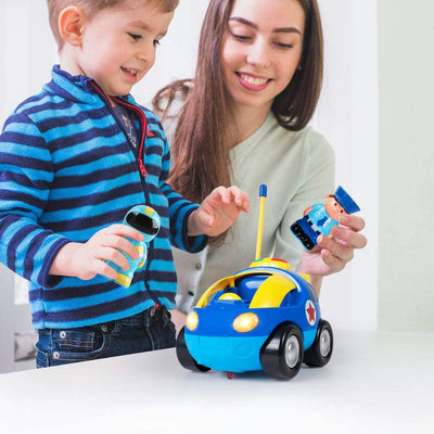 2 Poupées Télécommande Voiture de Dessin Animé pour Tout-Petits avec Lumière Musique Jouets de Voiture de Police RC Cadeau d'Anniversaire ou de Noël Idéal pour Enfants