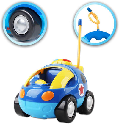 2 Poupées Télécommande Voiture de Dessin Animé pour Tout-Petits avec Lumière Musique Jouets de Voiture de Police RC Cadeau d'Anniversaire ou de Noël Idéal pour Enfants