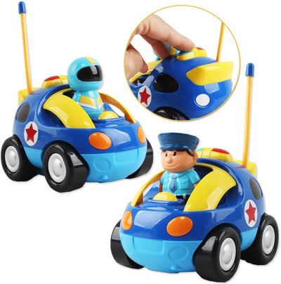2 Poupées Télécommande Voiture de Dessin Animé pour Tout-Petits avec Lumière Musique Jouets de Voiture de Police RC Cadeau d'Anniversaire ou de Noël Idéal pour Enfants