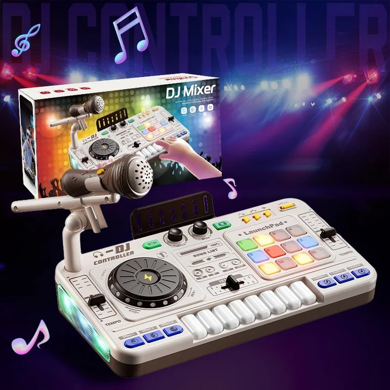 Fidtoy Table de Mixage DJ pour Enfants avec Lumières Sons Microphone Bluetooth Jouet Musical pour Tout-petits Cadeau de Jeu Musical Créatif
