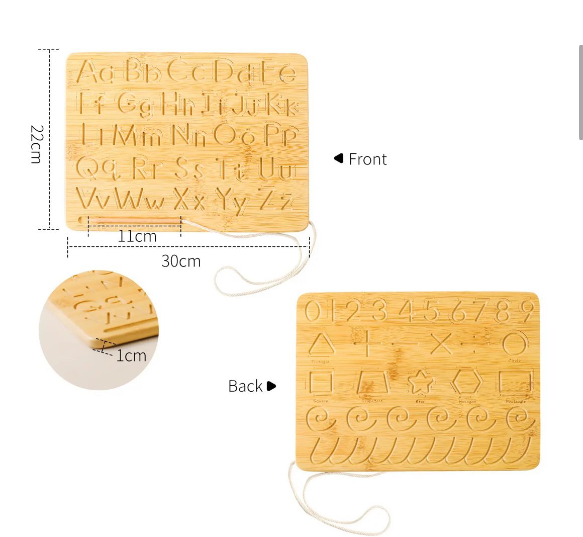 Table traçable double face Montessori - Lettres majuscules et minuscules et chiffres, Formes et lignes