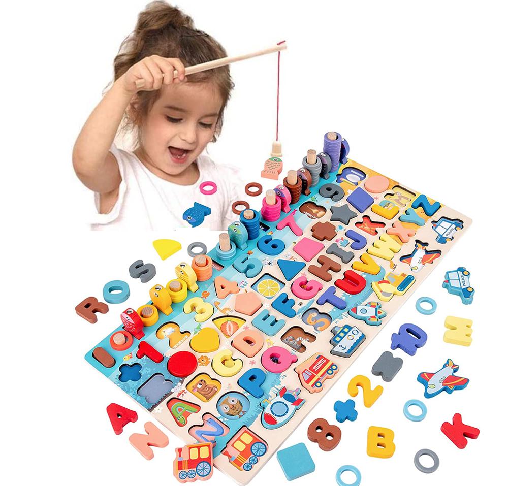 Fidtoy Wooden Alphabet & Numbers Puzzle for Toddlers – Montessori Educational Toy for Early Learning and Counting