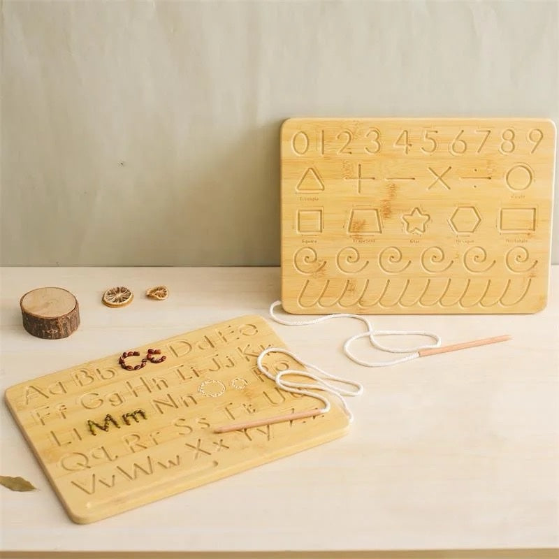 Pizarra de trazar Montessori de doble cara - Letras mayúsculas y minúsculas y números, formas y líneas