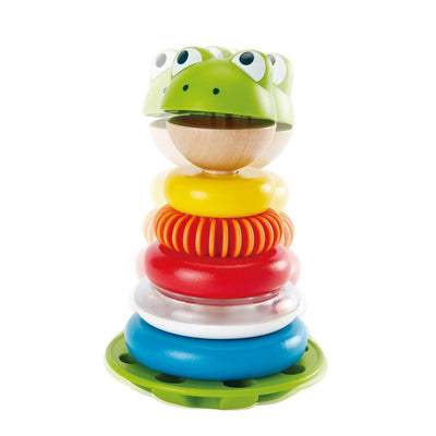Juguete apilable de ranas de madera Fidtoy con base tambaleante, juguete de aprendizaje