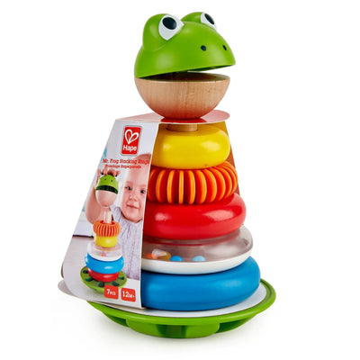 Juguete apilable de ranas de madera Fidtoy con base tambaleante, juguete de aprendizaje