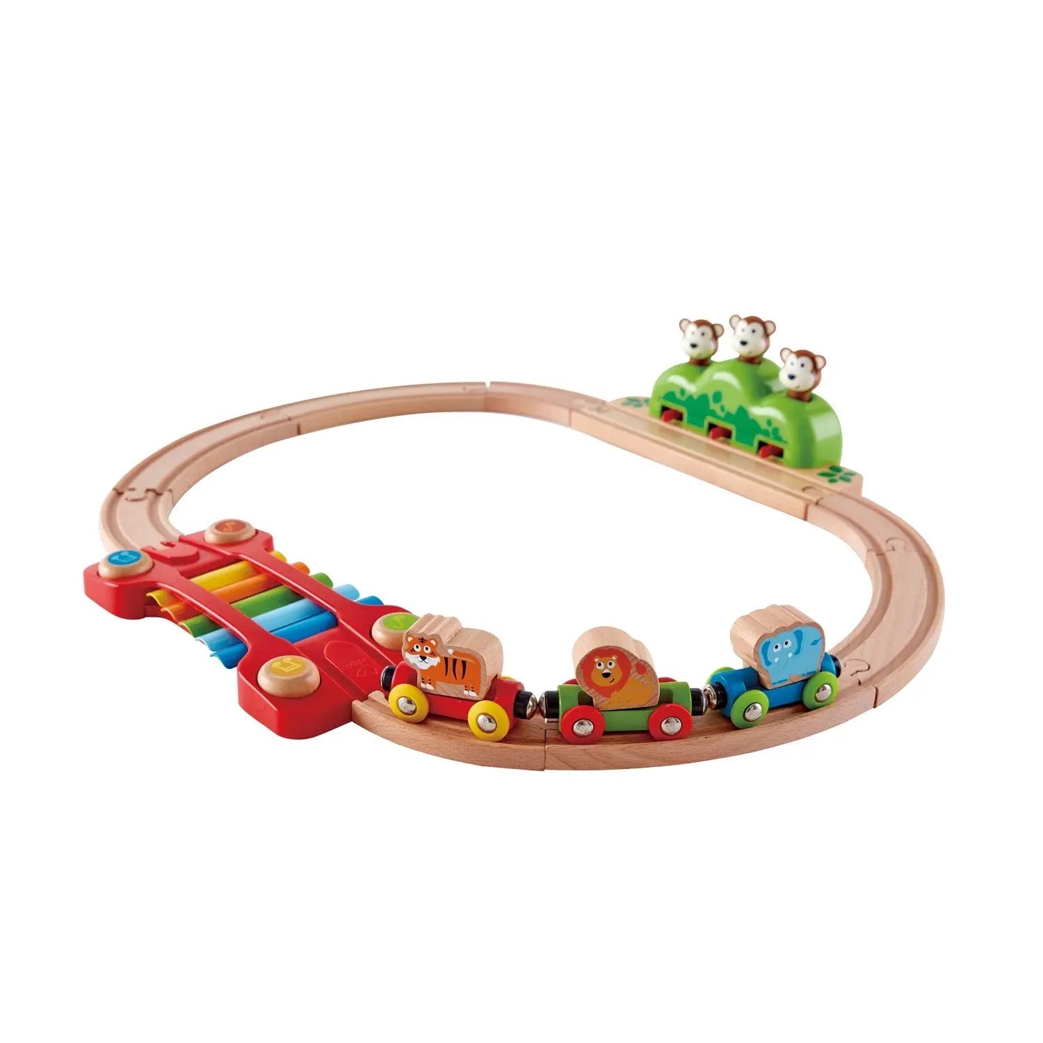 Juego de tren de madera Fidtoy Jungle con pista de música para niños pequeños