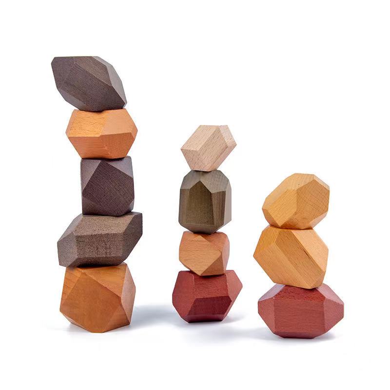 12 piezas de bloques de madera gigantes para el equilibrio natural - Juguetes de madera de mundo abierto