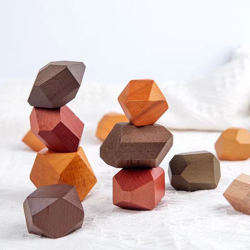 12 piezas de bloques de madera gigantes para el equilibrio natural - Juguetes de madera de mundo abierto
