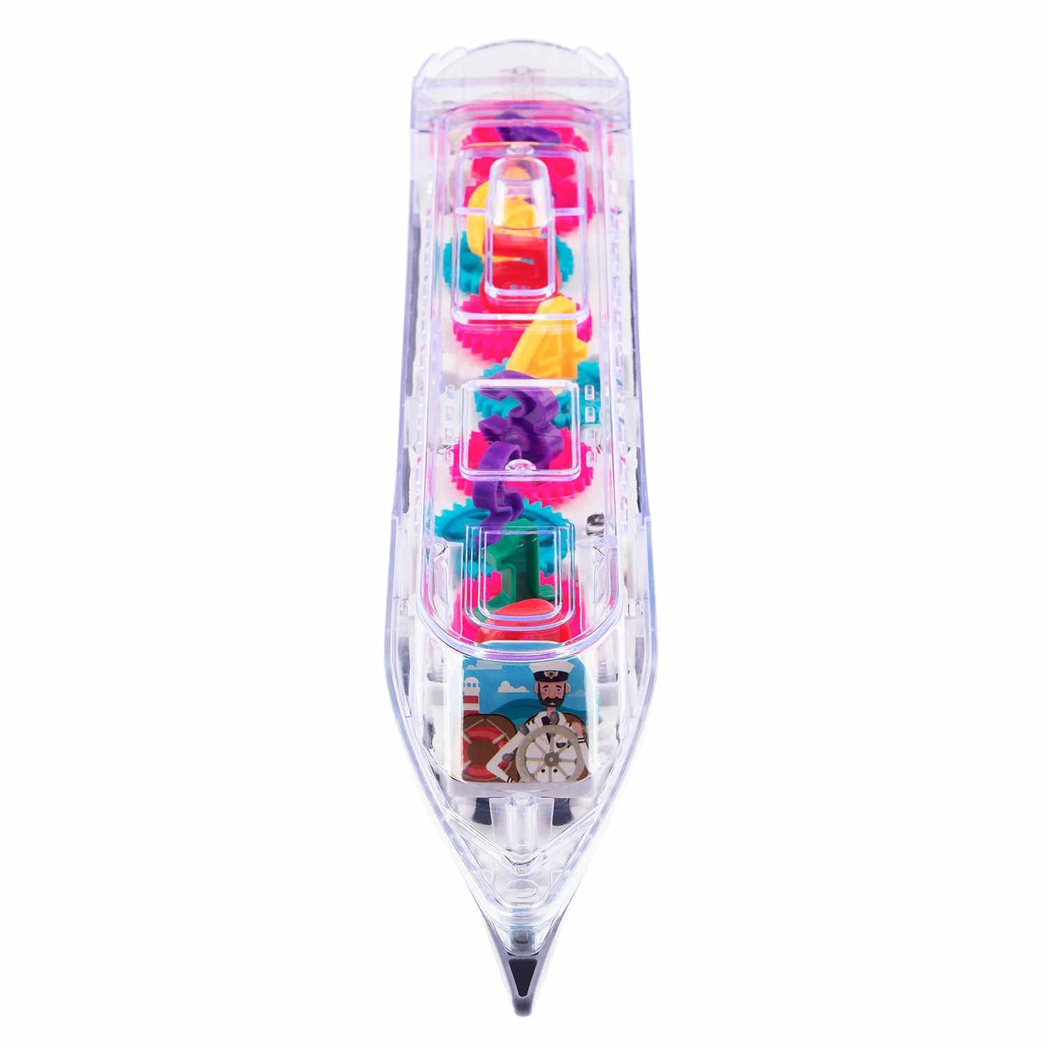 Fidtoy Number Gear Steamship Toy for Babies 6M+ Plastic Light Sound Gear Boat with Removable Number Gears and Bump-and-Go Play
