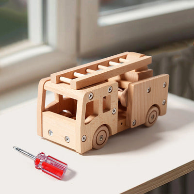 Kit de construction de camion de pompiers en bois pour enfants avec outils réels