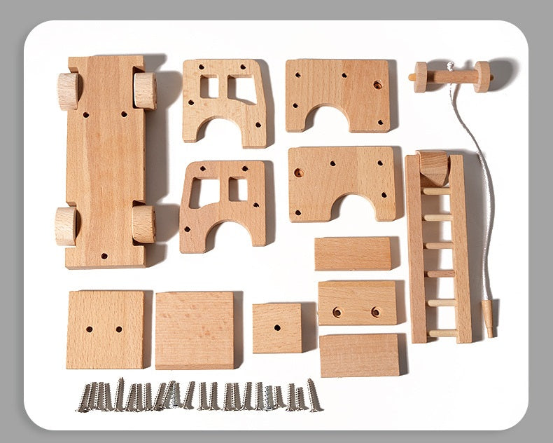 Kit de construction de camion de pompiers en bois pour enfants avec outils réels
