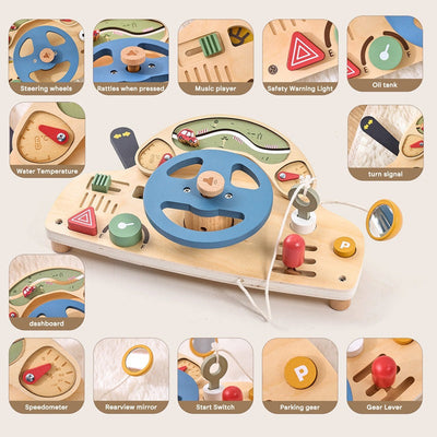 Car Busy Board  Children's Wooden Toys Simulation Steering Wheel