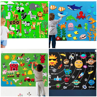 Fidtoy Tablero de Fieltro de Aprendizaje para Niños de 3+ años Zoo y Universo