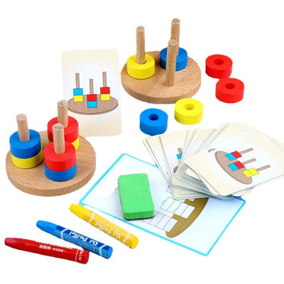 Jouet d'éveil Montessori 2 : Perles à empiler avec cartes flash (Séquence de 3 colonnes)