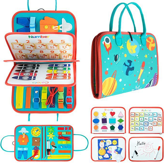 Montessori Portable Felt Busyboard Travel Toddler Practical Life Skill Activities Solar System Learning Toy