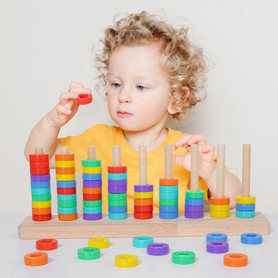 Jeu de tri des couleurs Montessori en bois, 9 colonnes, à empiler et à compter