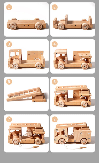 Kit de construction de camion de pompiers en bois pour enfants avec outils réels
