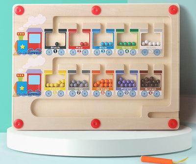 Tableau d'activités magnétique coulissant pour trier les couleurs et les chiffres (Thème Train)
