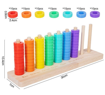 Jeu de tri des couleurs Montessori en bois, 9 colonnes, à empiler et à compter