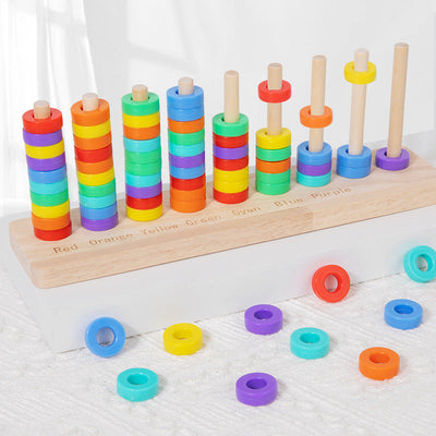 Jeu de tri des couleurs Montessori en bois, 9 colonnes, à empiler et à compter