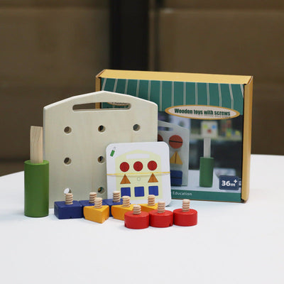 Tablero de actividades Montessori de madera con tuercas y tornillos
