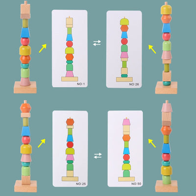 Jeu d'enfilage et d'empilement de perles géantes avec cartes et enfilage