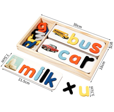 Large Wooden Alphabet Letters Word Spelling Game with Wooden Spelling cards