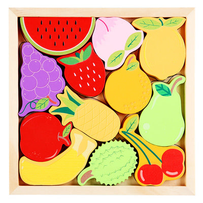 Blocs de puzzle en bois Fruits avec plateau pour enfants