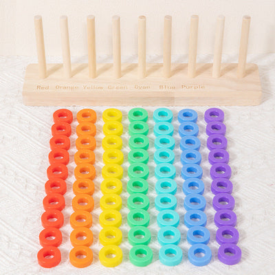 Jeu de tri des couleurs Montessori en bois, 9 colonnes, à empiler et à compter