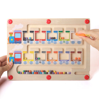 Tableau d'activités magnétique coulissant pour trier les couleurs et les chiffres (Thème Train)
